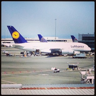 #lufthansa #airbus #a380 #aircraft at #sanfrancisco #airport -- #planespotting #airplane #airlines #jumbojet