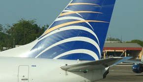 A Copa Airlines Boeing 737 at the gate at the San Juan airport in Puerto Rico.