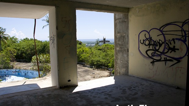 This guest room has a view of the abandoned pool at the El Ponce InterContinental.