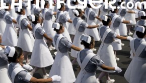 Military nurses in Cinco de Mayo parade in Puebla, Mexico.