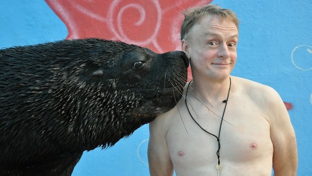 A breathy kiss from a giant sea lion during the Royal Dolphin Swim at Dolphin Discovery Vallarta.