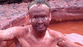 Does the volcanic red mud bath become me? Enjoying a spa in Cuenca, Ecuador.