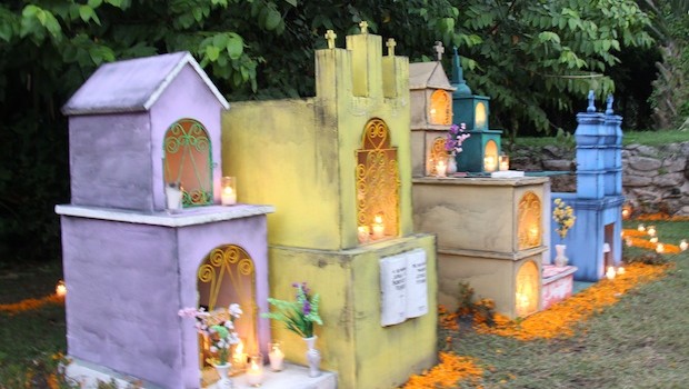 Recreations of traditional grave markers from Campeche.