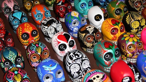 Colorful skulls are popular decorative items during the Day of the Dead.