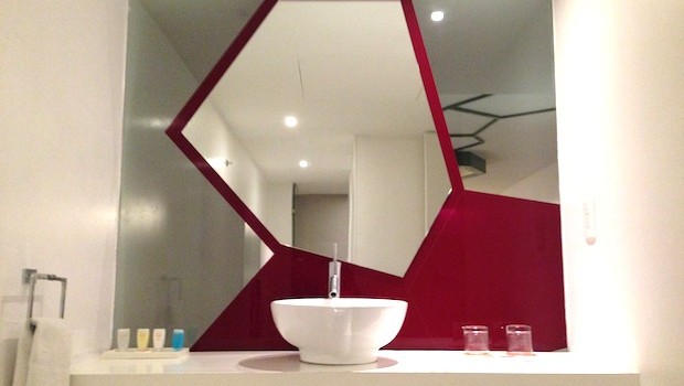 The futuristic bathroom in our room at Room Mate Valentina hotel in Mexico City.