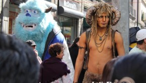Monsters Inc. & Mythological superhero: Street performers in Mexico City.