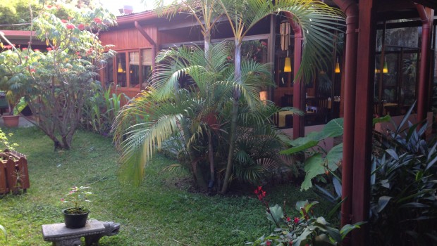 Attractive garden courtyard at Rincon de San Jose hotel in Costa Rica.