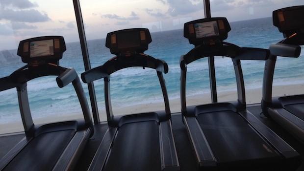 Even the gym has a Cancun beach view at Secrets The Vine.