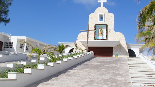 A sun-soaked church on Isla Mujeres, Mexico.