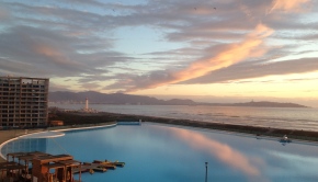 Sunset at Laguna del Mar condos in La Serena, Chile.