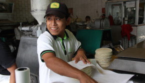 Making tortillas at La Gloria Tortilla Factory in Puerto Vallarta, Mexico.