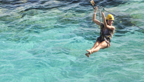 Zip  lining at Garrafon, on Isla Mujeres, Mexico.
