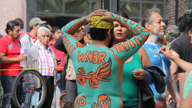 Body paint<br />
 at World Naked Bike Ride (WNBR) in Mexico City.” />
<p class=