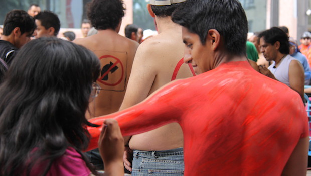 Body painting at World Naked Bike Ride (WNBR) in Mexico City.