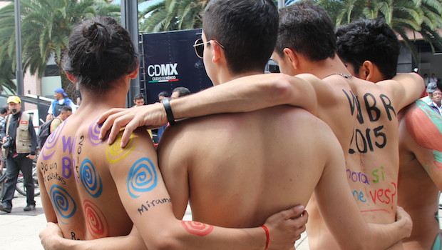 Participants at World Naked Bike Ride (WNBR) in Mexico City.