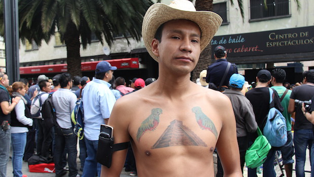 Participant at World Naked Bike Ride (WNBR) in Mexico City.