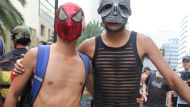 Participants at World Naked Bike Ride (WNBR) in Mexico City.