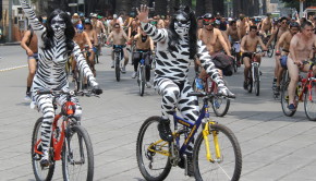 Impressive body paint on cyclists at the World Naked Bike Ride in Mexico City