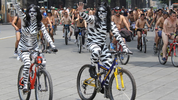 Impressive body paint on cyclists at the World Naked Bike Ride in Mexico City