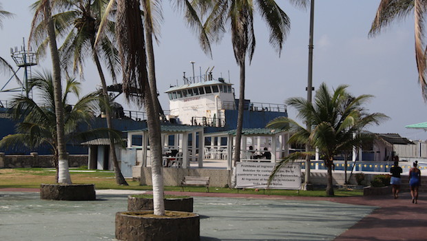 Ship run aground just outside Hotel Washington in Colon, Panama.