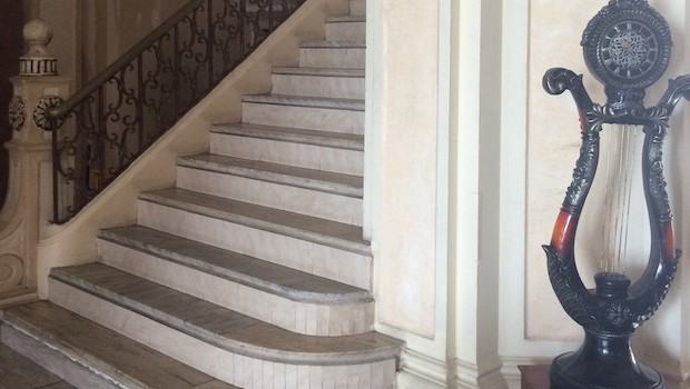 Grand staircase at Hotel Washington in Colon, Panama.