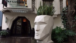 Modern art contrasts with classic architecture at Hotel Hippodrome in Mexico City.