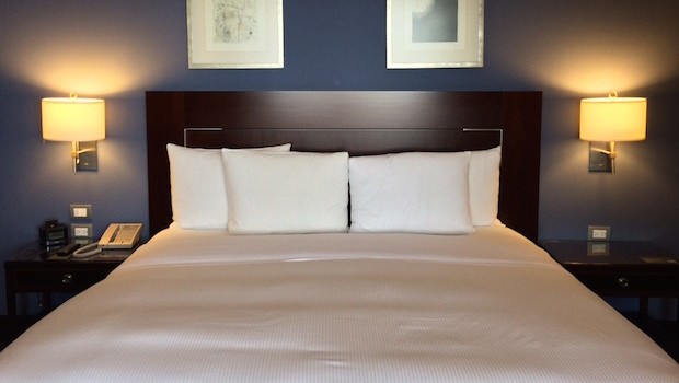 King-size bed in our suite at the Hilton Mexico City Reforma.