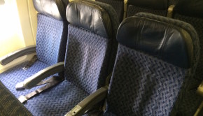 Airline seating on an American Airlines Boeing 737 in Mexico City.