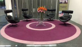 Futuristic lobby decor at the Homeaway Mexico City apartment rental.