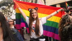 Rainbow flags make a bright statement at LGBT pride parade in Bogota, Colombia.