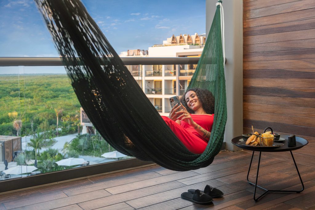 Mexico hotel balcony in Riviera Maya at Marina El Cid Spa & Beach Resort. 