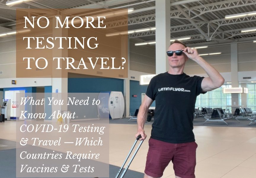 Travel blog cover addressing COVID-19 testing and vaccine requirements for international travel.